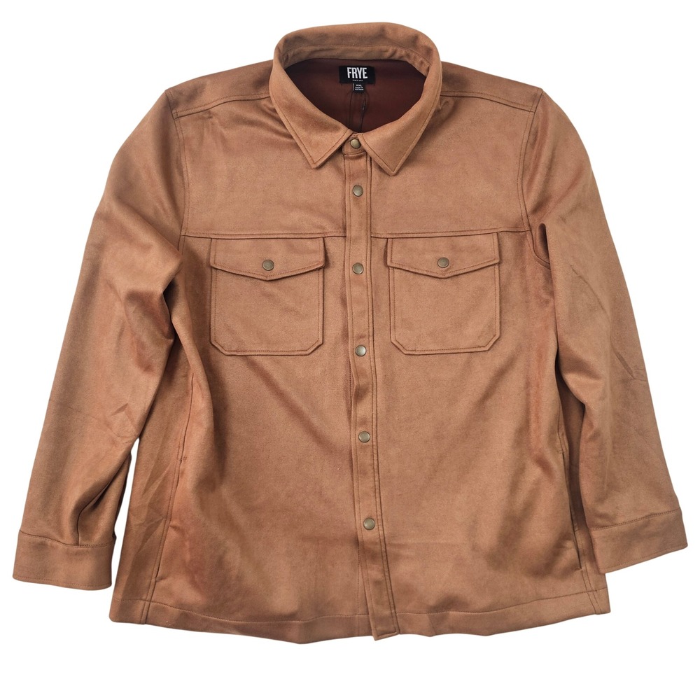 Frye Mens Faux Suede Shirt Jacket Toffee Brown XXL‎ Snap Front Shacket New NWT
